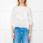 Vanessa Bruno White Linen Applique Lace Blouse