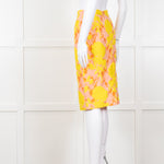 Miu Miu Peach Yellow Floral Brocade Pencil Skirt