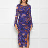 Diane Von Furstenberg  Purple Brown Floral Net Long Sleeve Dresses