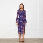 Diane Von Furstenberg  Purple Brown Floral Net Long Sleeve Dresses