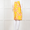 Miu Miu Peach Yellow Floral Brocade Pencil Skirt