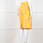 Miu Miu Peach Yellow Floral Brocade Pencil Skirt