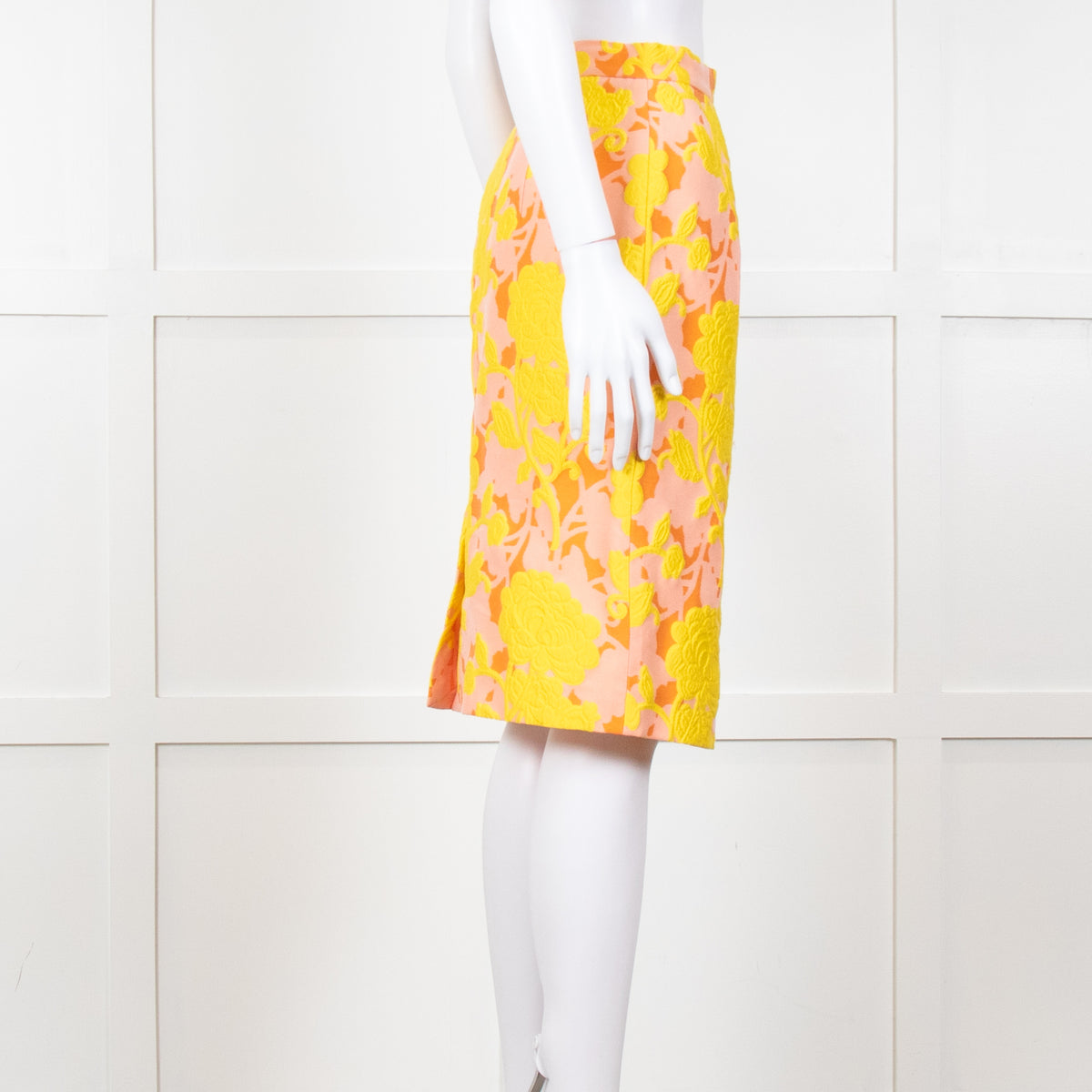 Miu Miu Peach Yellow Floral Brocade Pencil Skirt