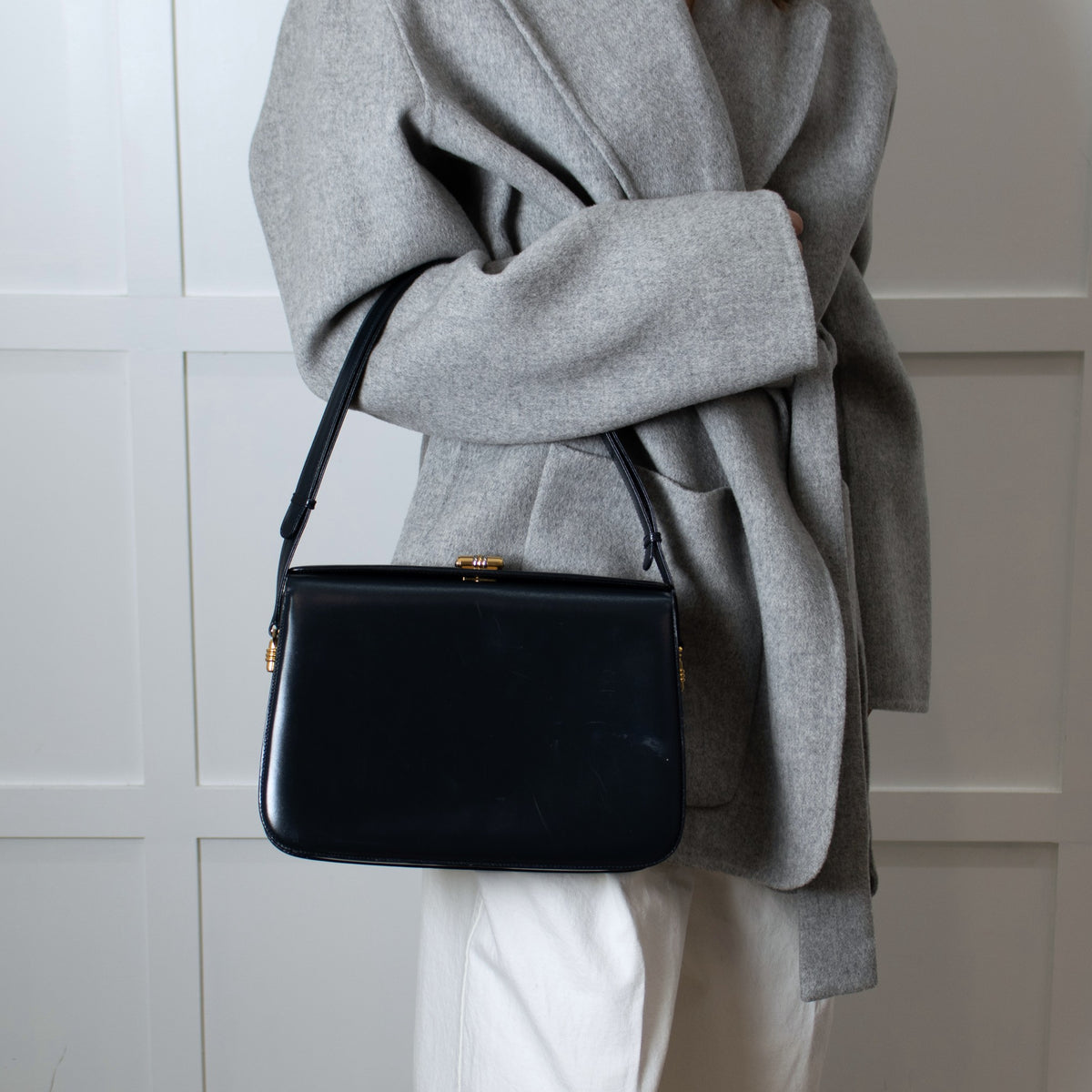 Gucci Navy Blue Leather Vintage Shoulder Bag