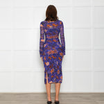 Diane Von Furstenberg  Purple Brown Floral Net Long Sleeve Dresses