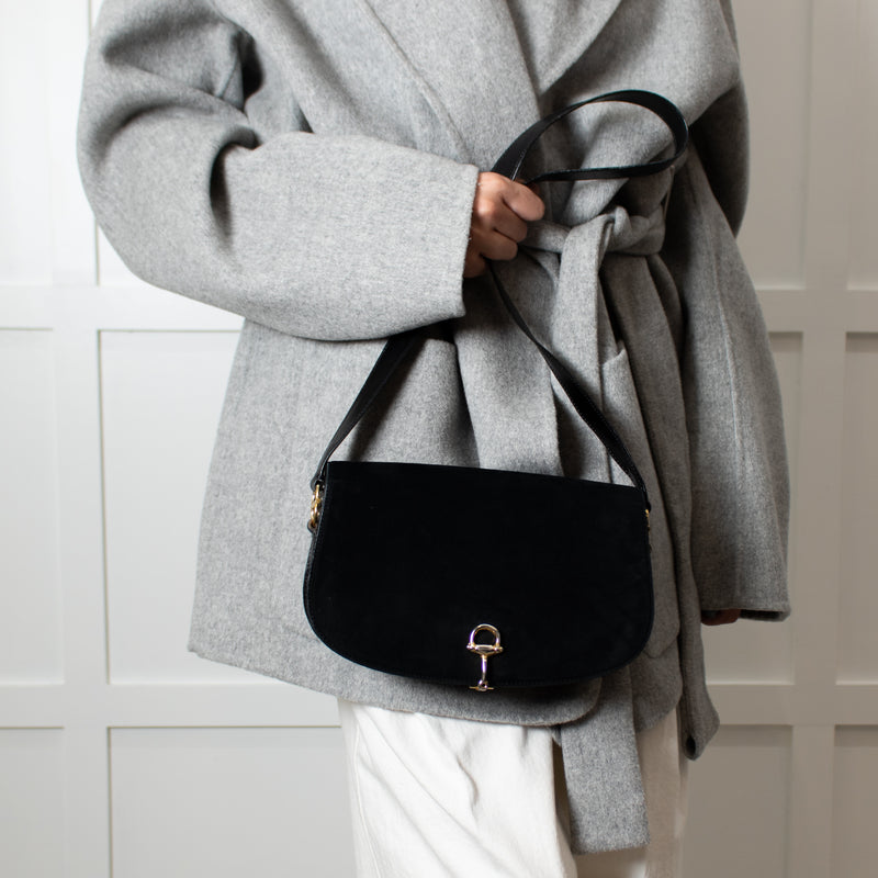 Gucci Black Suede Horsebit Vintage Shoulder Bag