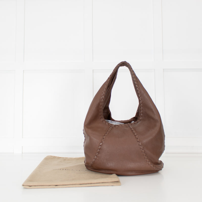 Bottega Veneta Brown Grainy Leather Intrecciato Detail Hobo bag