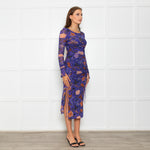 Diane Von Furstenberg  Purple Brown Floral Net Long Sleeve Dresses