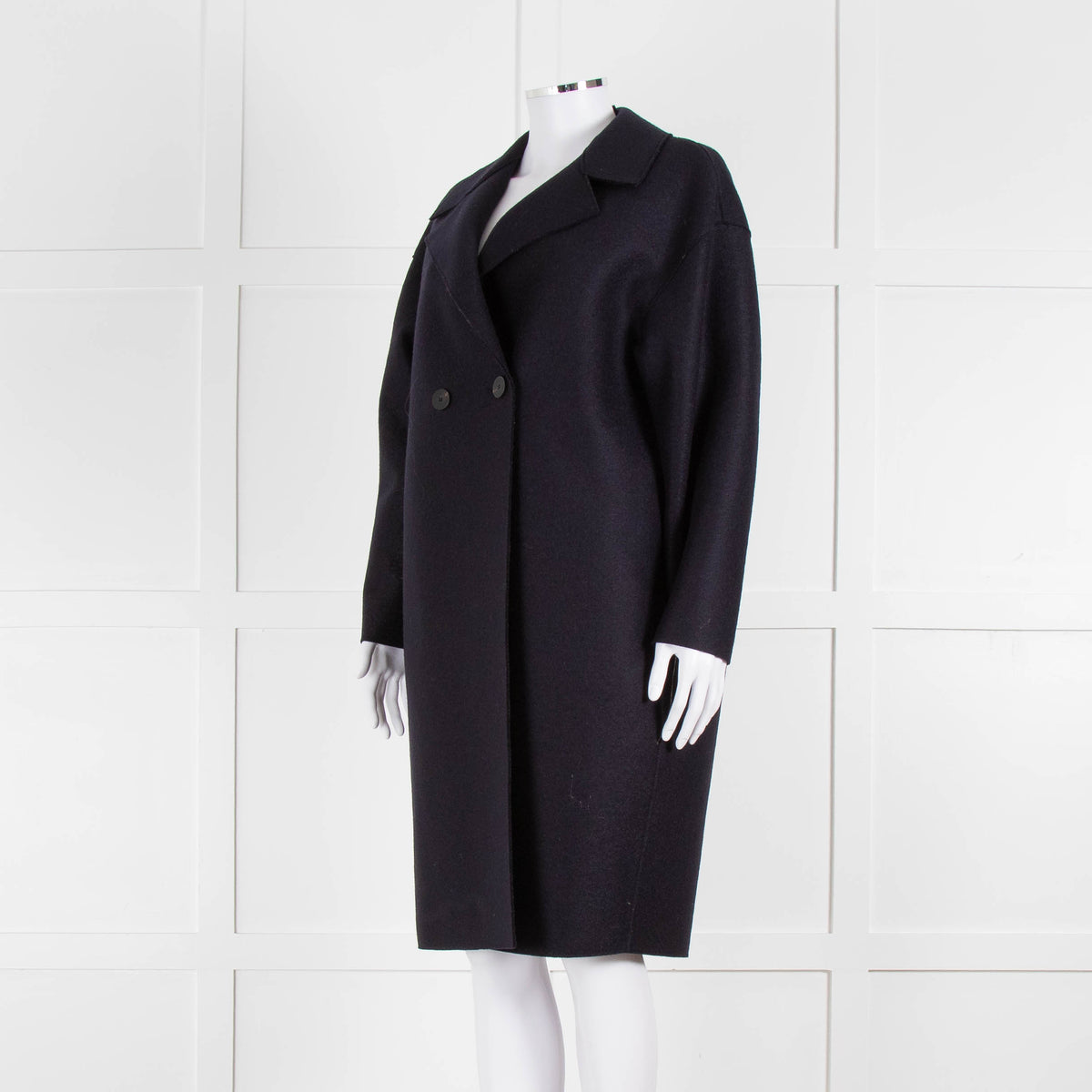 Harris Wharf London Navy Double Breasted Wool Coat