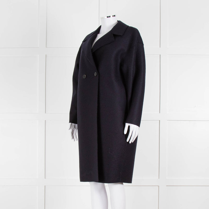 Harris Wharf London Navy Double Breasted Wool Coat