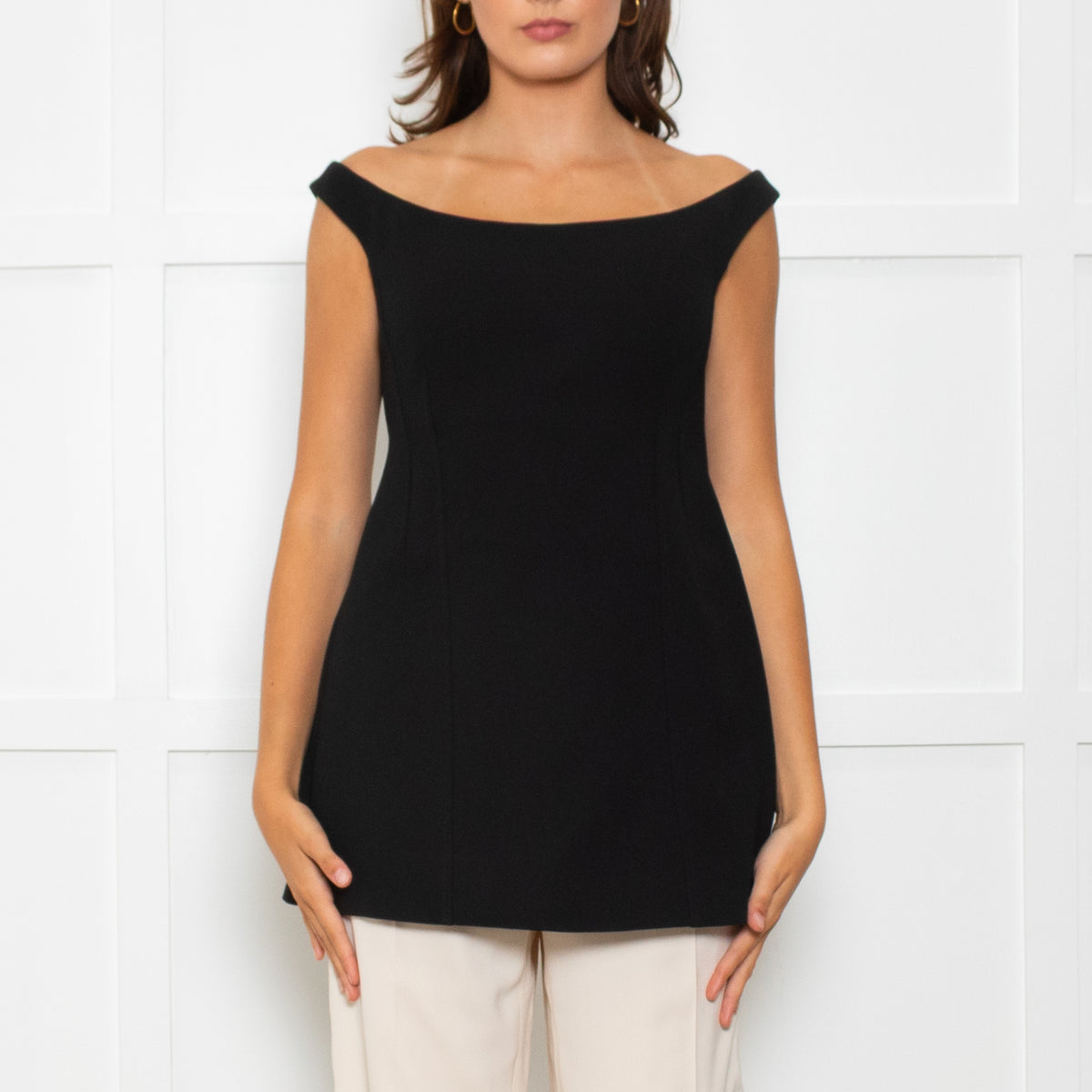 Toteme Black Long Line Curved Off Shoulder Top