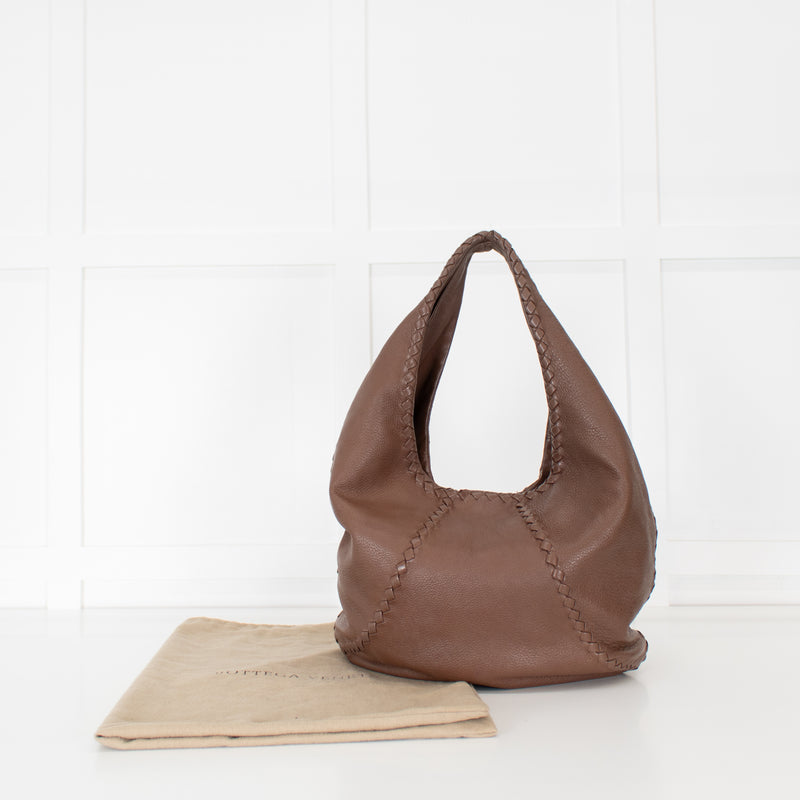 Bottega Veneta Brown Grainy Leather Intrecciato Detail Hobo bag