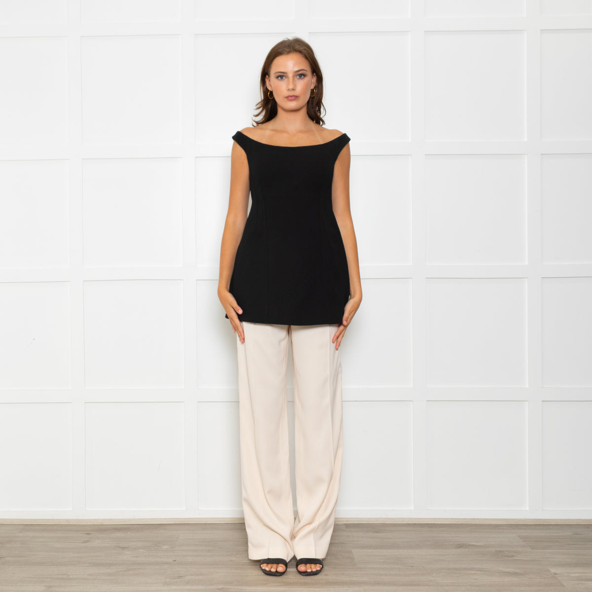 Toteme Black Long Line Curved Off Shoulder Top