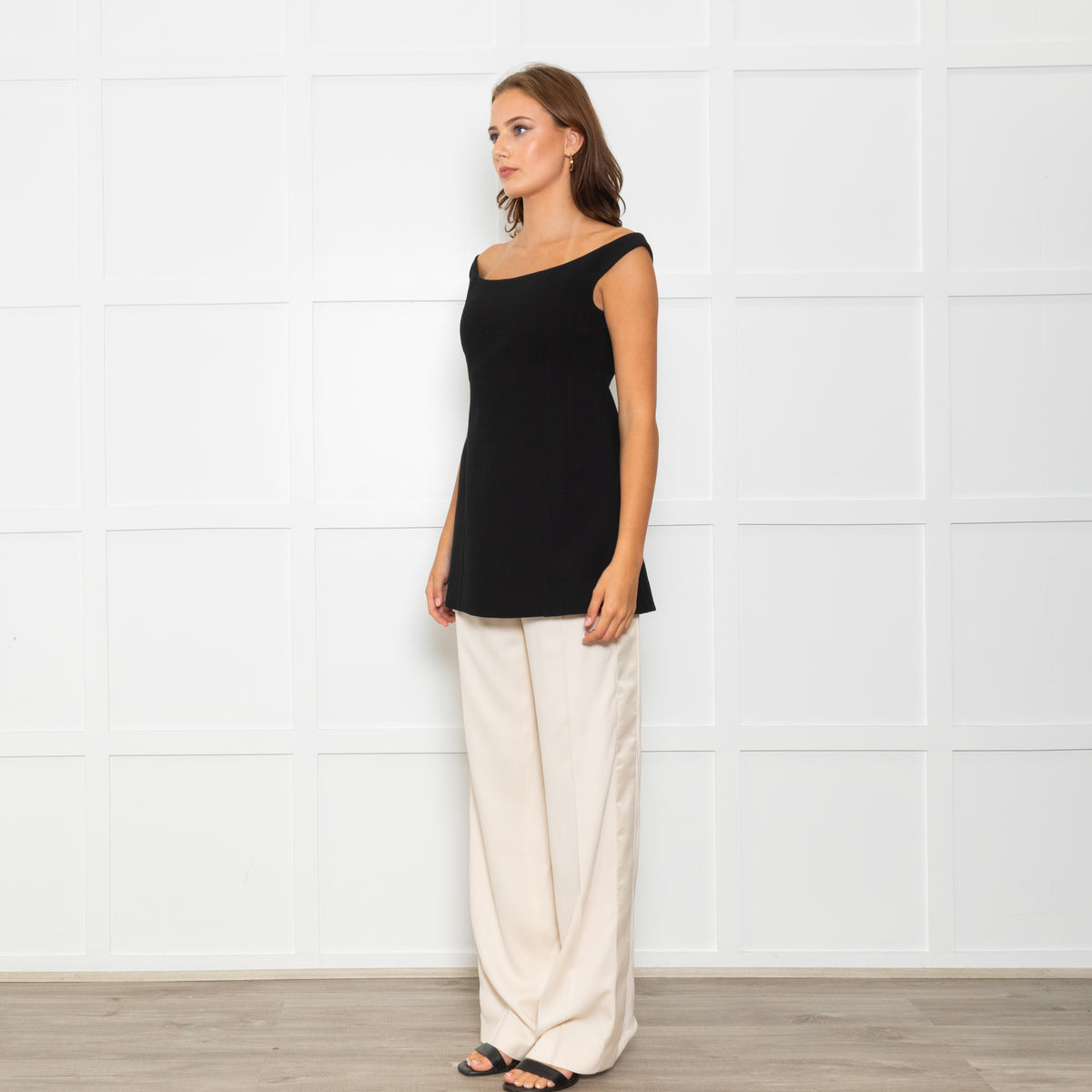 Toteme Black Long Line Curved Off Shoulder Top