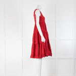 Carolina Herrera Red Lace Tiered Sleeveless Dress With Slip