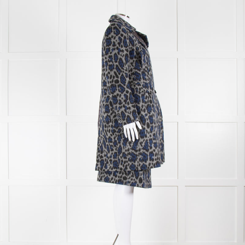 Sacai Luck Grey and Blue Leopard Button Up Coat