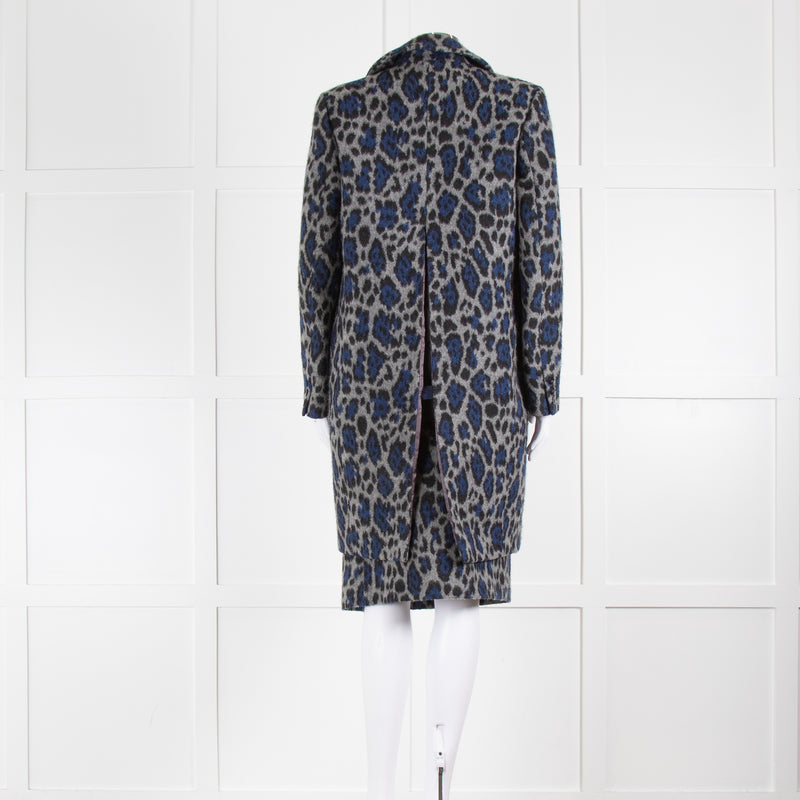Sacai Luck Grey and Blue Leopard Button Up Coat