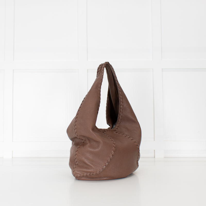 Bottega Veneta Brown Grainy Leather Intrecciato Detail Hobo bag
