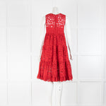 Carolina Herrera Red Lace Tiered Sleeveless Dress With Slip
