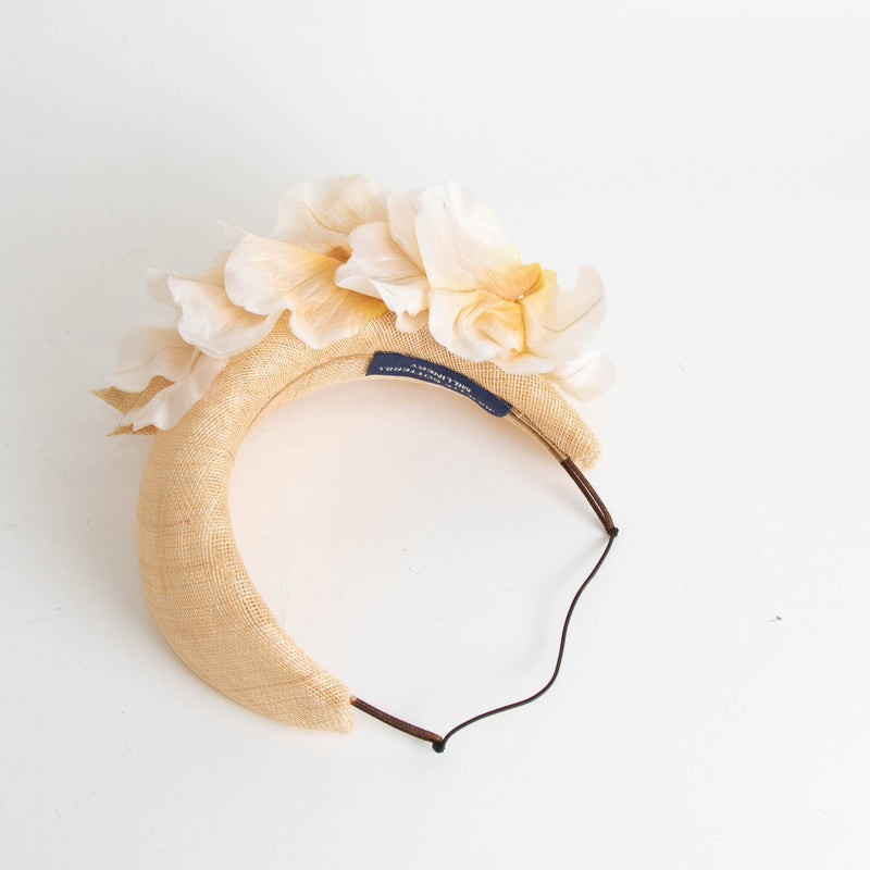 Juliette Boterill Beige Woven Straw Flower Embellished Headband