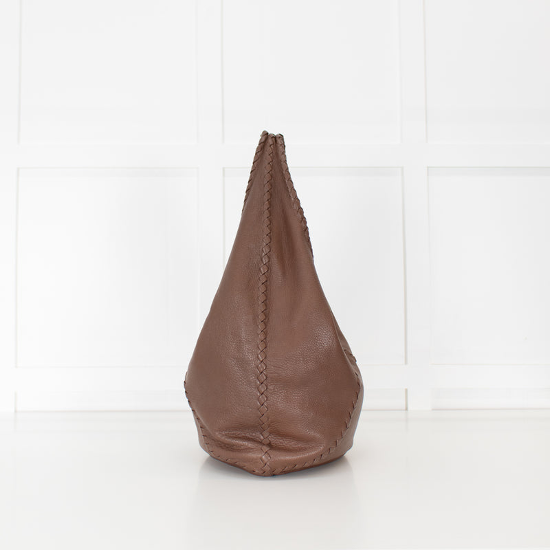 Bottega Veneta Brown Grainy Leather Intrecciato Detail Hobo bag
