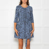 Maje Blue Black Animal Print Short Sleeve Mini Belted Dress