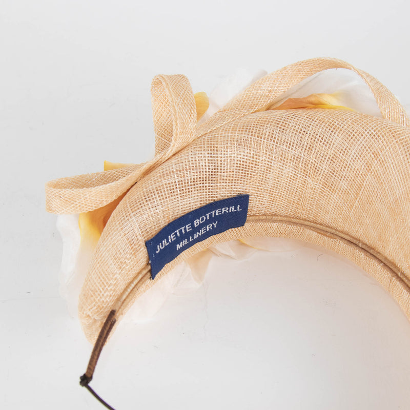 Juliette Boterill Beige Woven Straw Flower Embellished Headband