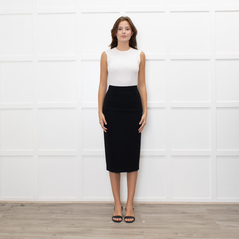 Roland Mouret Black Mid Penci Skirt With Back Gold Zip