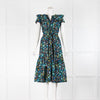 Cefinn Black Green Blue Floral Short Sleeve Belted Dress