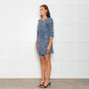 Maje Blue Black Animal Print Short Sleeve Mini Belted Dress