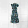 Cefinn Black Green Blue Floral Short Sleeve Belted Dress