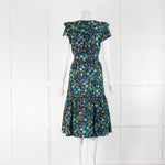 Cefinn Black Green Blue Floral Short Sleeve Belted Dress