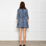 Maje Blue Black Animal Print Short Sleeve Mini Belted Dress