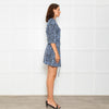 Maje Blue Black Animal Print Short Sleeve Mini Belted Dress
