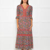 Wyse Pink Orange Green Floral Lace Trim Short Sleeve Dress