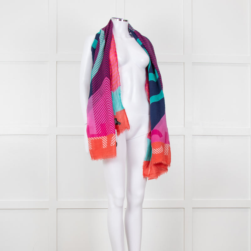 Chanel Pink Orange Purple CC Silk Blend Stole