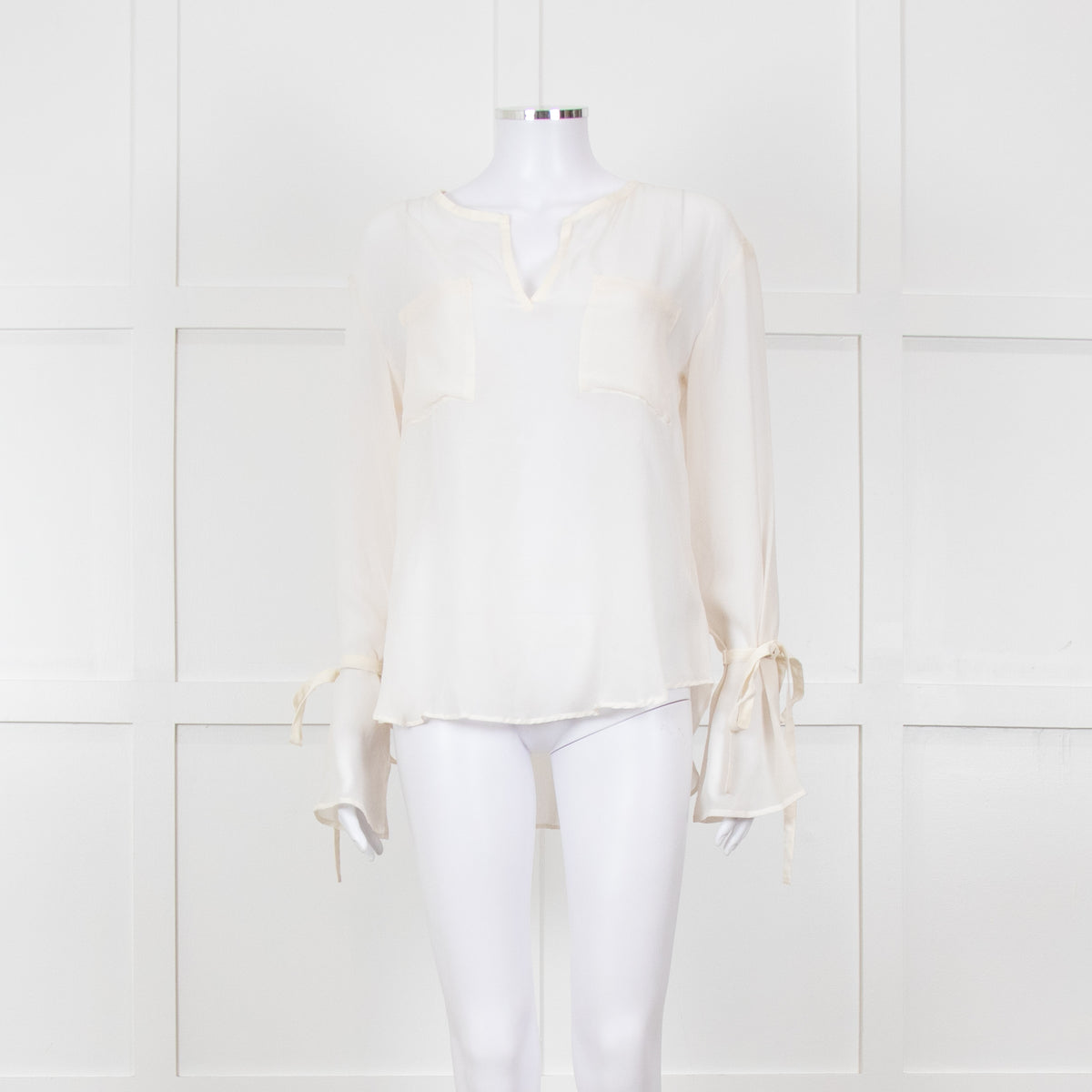 Seven For All Mankind Cream Sheer Tie Up Sleeve Detail Top