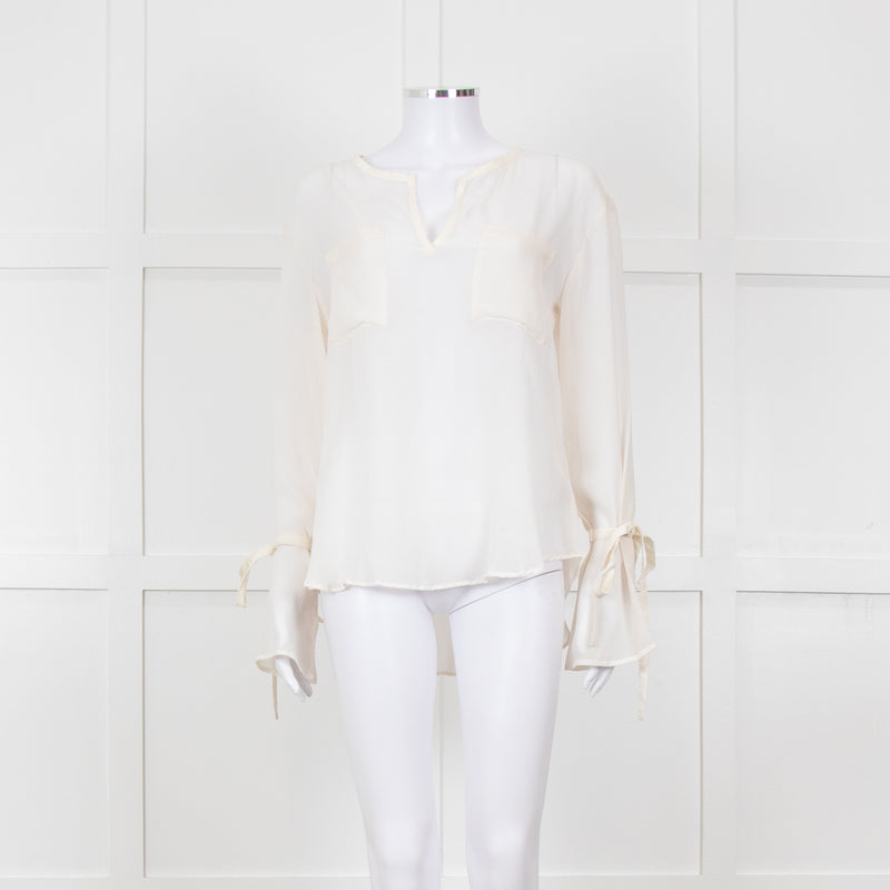 Seven For All Mankind Cream Sheer Tie Up Sleeve Detail Top