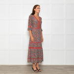 Wyse Pink Orange Green Floral Lace Trim Short Sleeve Dress