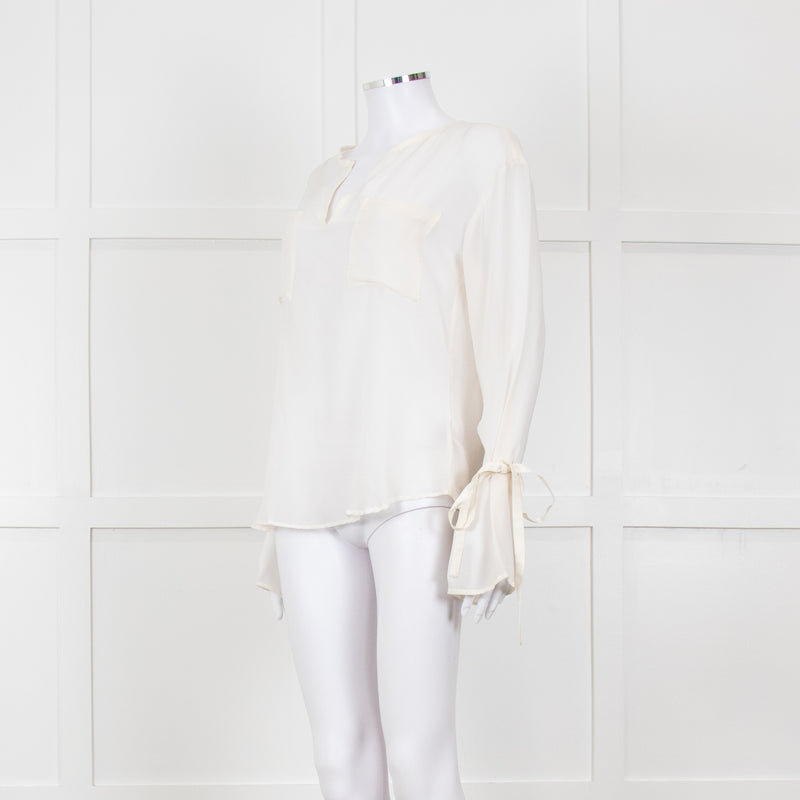 Seven For All Mankind Cream Sheer Tie Up Sleeve Detail Top