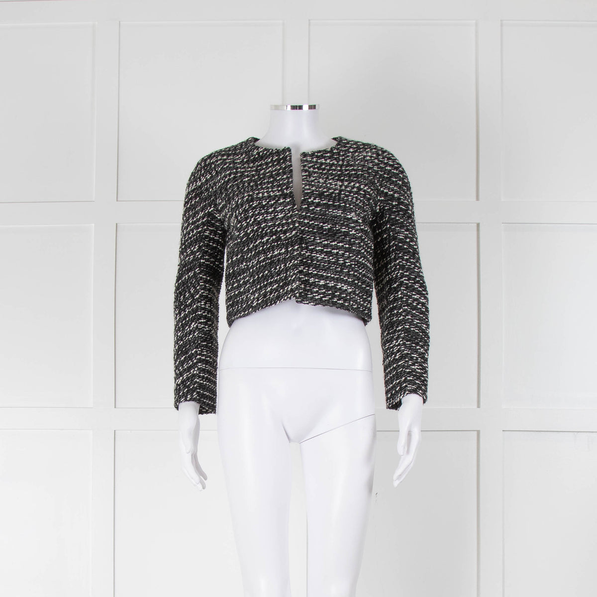 Paule Ka Black, Grey & White Tweed Cropped Jacket