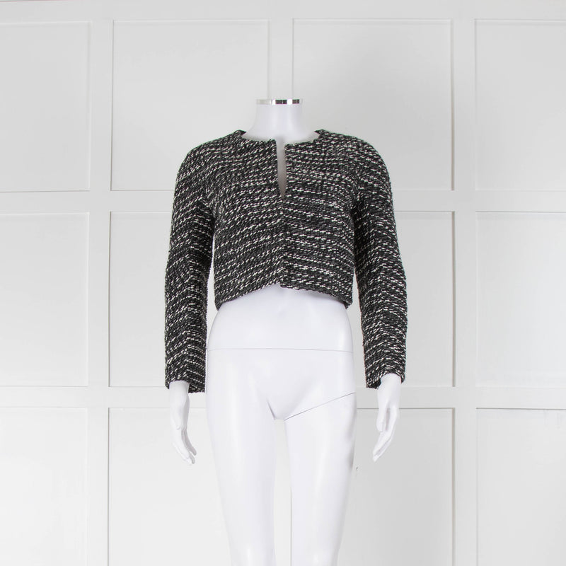 Paule Ka Black, Grey & White Tweed Cropped Jacket