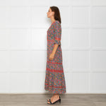 Wyse Pink Orange Green Floral Lace Trim Short Sleeve Dress