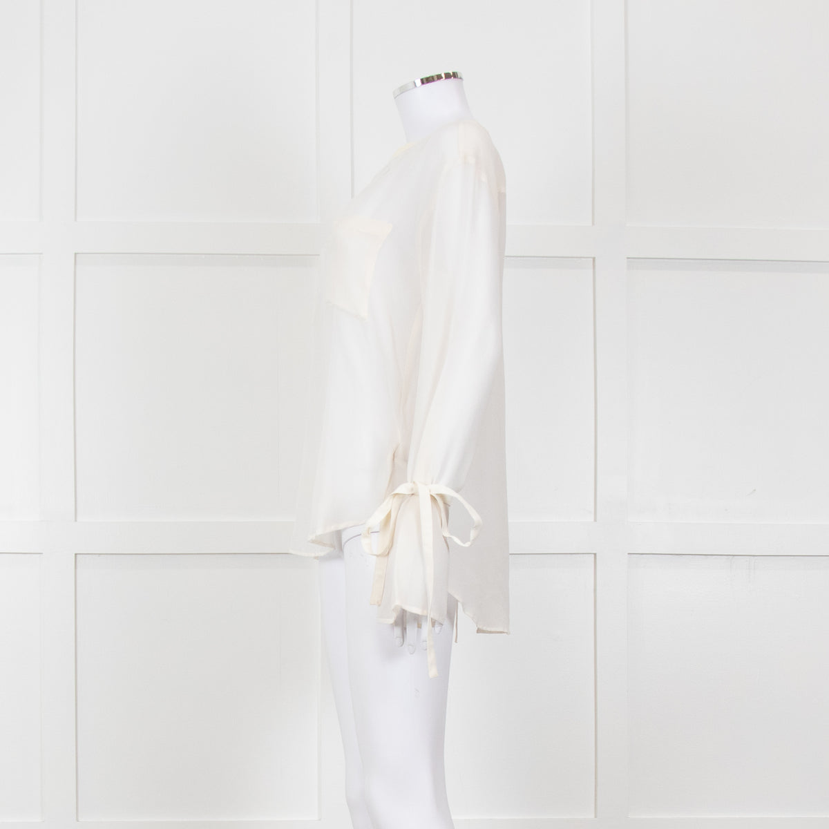 Seven For All Mankind Cream Sheer Tie Up Sleeve Detail Top