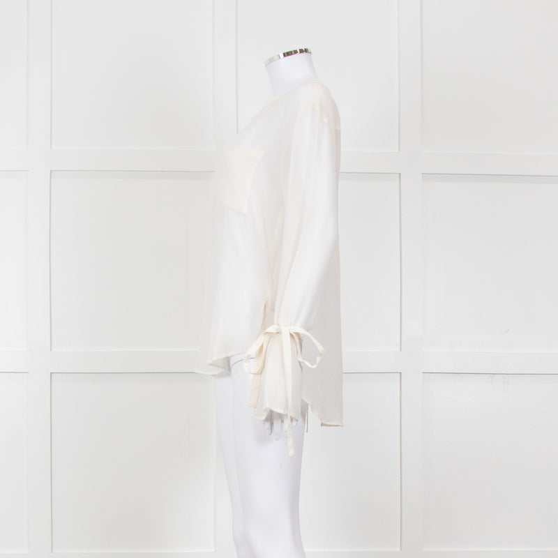 Seven For All Mankind Cream Sheer Tie Up Sleeve Detail Top