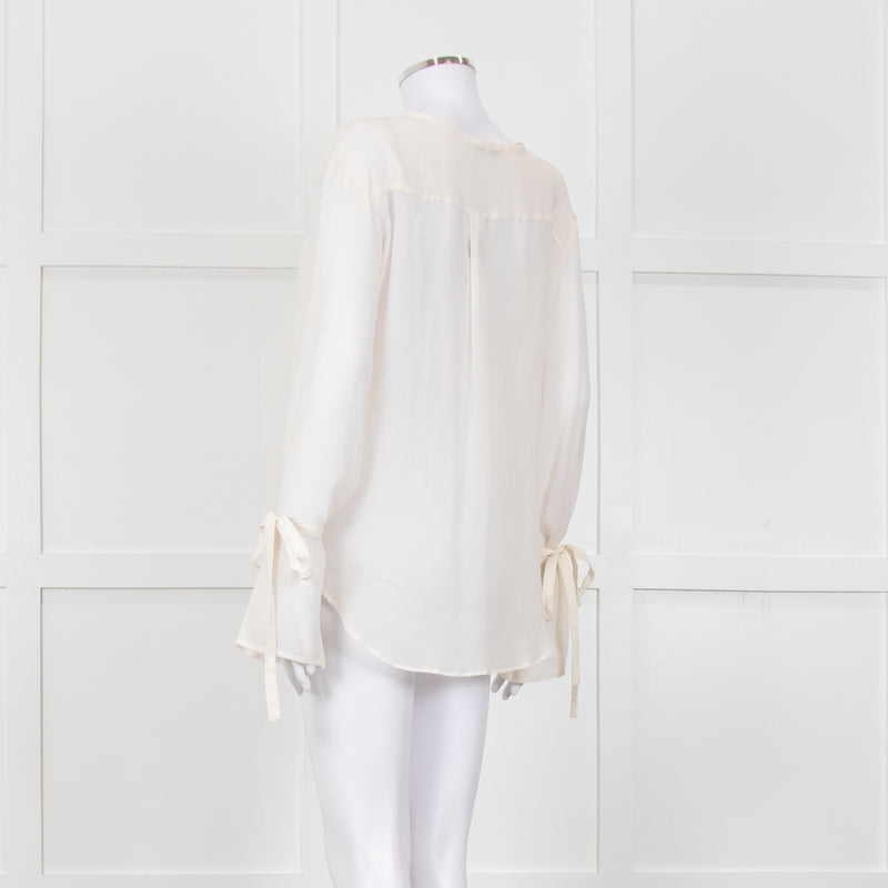 Seven For All Mankind Cream Sheer Tie Up Sleeve Detail Top