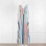 Emporio Sirenuse  Cream Brown Blue Stripes Sleeveless Long Dress