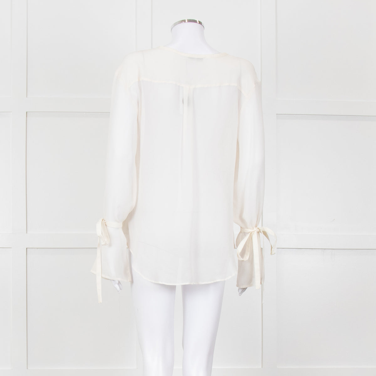 Seven For All Mankind Cream Sheer Tie Up Sleeve Detail Top