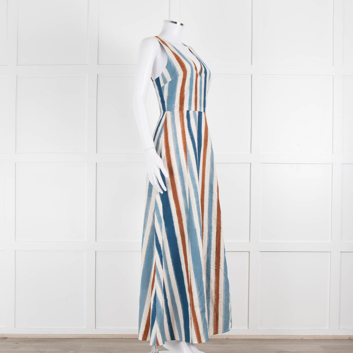 Emporio Sirenuse  Cream Brown Blue Stripes Sleeveless Long Dress