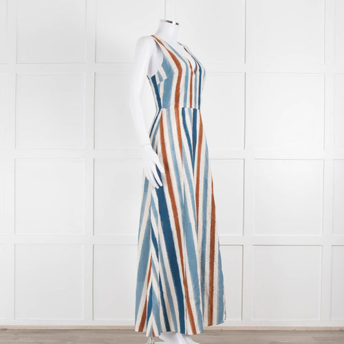 Emporio Sirenuse  Cream Brown Blue Stripes Sleeveless Long Dress